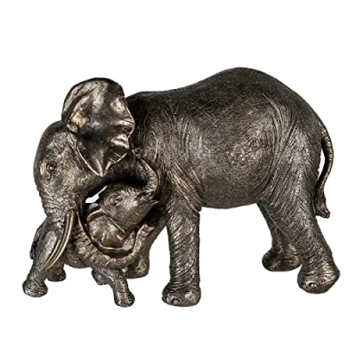 Afbeelding van beeld Olifant Jonge Polyresin Goud grijs 14x30x21 familie Woondecoratie