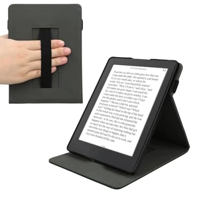 Afbeelding van kwmobile E reader hoesje geschikt voor Kobo Aura H2O Edition 2 hoes flip case van kunstleer Ereader cover met handgrip en stand In zwart