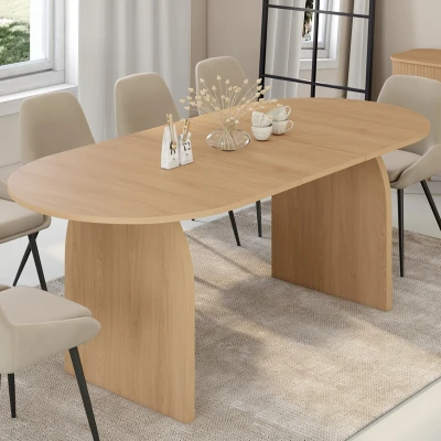 Image de Table à manger extensible ovale EDITH 6 10 personnes en bois façon hêtre 160 200 cm IDMarket