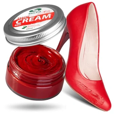Afbeelding van SULPO Schoencrème, zwart, schoenpoetscrème, glad leerbalsem, op waterbasis, verfrist de kleur, verzorging van echt leer en kunstleer, 50 ml (rood)