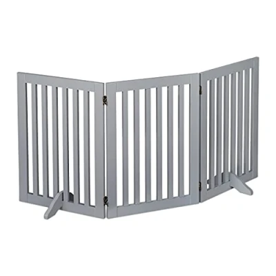 Afbeelding van Relaxdays Veiligheidshekje hout 70 cm kinderhekje hondenhekje opvouwbaar grijs 3 panelen