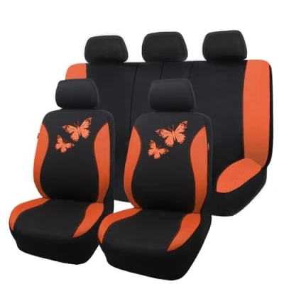 Afbeelding van Flying Banner Autostoelhoezen van ademend mesh met kleurrijk offsetpatroon, compatibel airbags, complete set, oranje