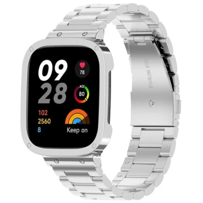 Afbeelding van Stalen schakelband met case Zilver Xiaomi Redmi Watch 3