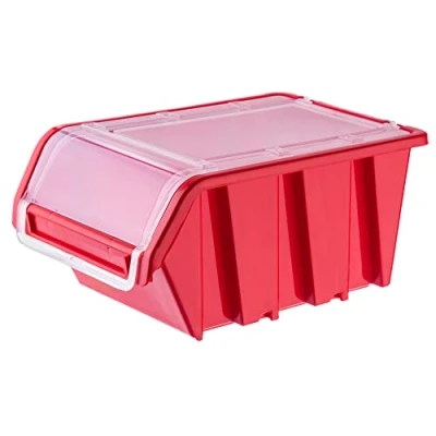 Afbeelding van KADAX Stapelbare kist met deksel, opbergdoos van polypropyleen kunststof, in verschillende maten en kleuren, opbergdozen klep voor gereedschapswand (rood, 1