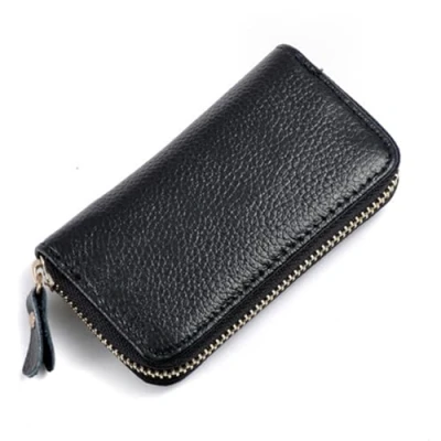 Afbeelding van iSuperb Sleutelhoes van leer, kaarthouder, sleuteltas, 11,5 x 6,5 2,2 cm, portemonnee, veiligheidstas met 6 haken, voor heren en dames, zwart, zwart.