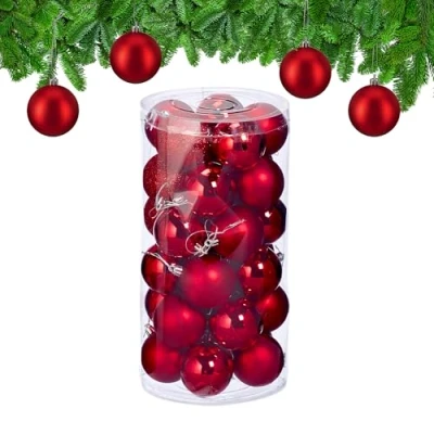 Afbeelding van kerstballen set van 30 plastic Ø 6 cm onbreekbaar rood