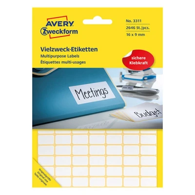 Image de Avery multi Purpose Labels 3311 Blanc 9 x 16 mm 2646 étiquette(s) étiquettes emploi