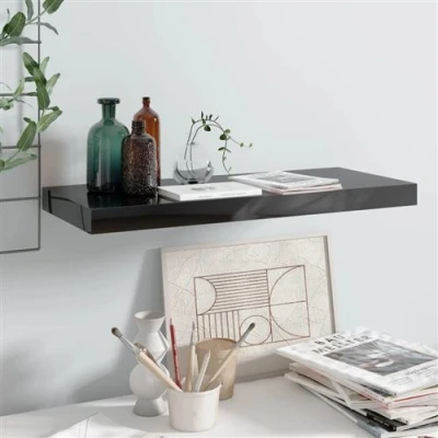 Afbeelding van Wandschap zwevend 60x23,5x3,8 cm MDF hoogglans zwart