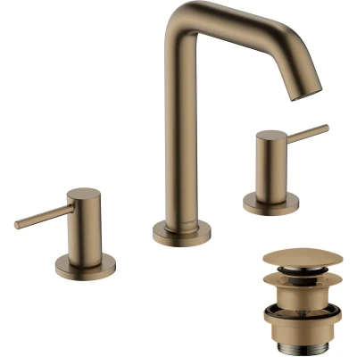 Afbeelding van hansgrohe Tecturis S 3 gats wastafelkraan 150 met afvoerplug Brushed Bronze