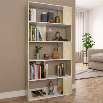Afbeelding van vidaXL Boekenkast/kamerscherm 80x24x159 cm wit en sonoma eikenkleurig