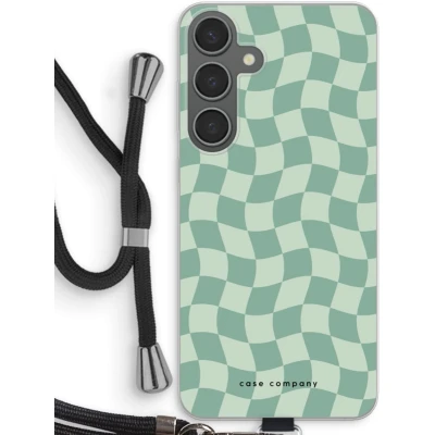 Afbeelding van Case Company® hoesje met Koord geschikt voor Samsung Galaxy S24 Plus Grid Groen Telefoonhoesje Zwart Bescherming aan alle Kanten en Over de Schermrand