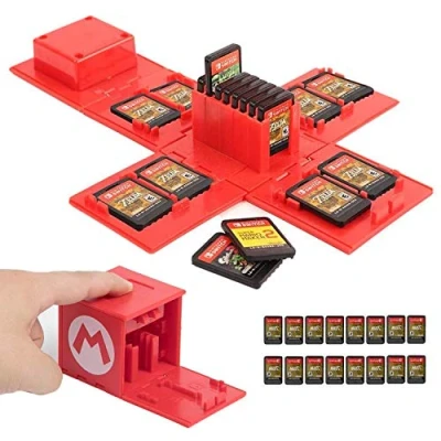 Afbeelding van doepeBAE Opbergdoos voor geheugenkaart Nintendo Switch, maximaal 16 games, beschermingssysteem, spelkaartorganizer, harde hoes (Mario rood)
