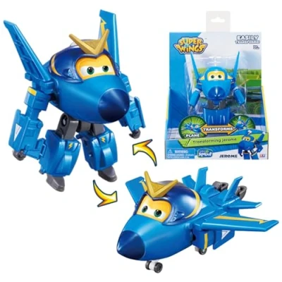 Image de Super Wings Jerome Avion Jouet Transformable et Figurine Robot, Robot du Dessin Animé, Enfant 3 4 5 6 7 8 Ans Garcon Fille 12 cm, Bleu