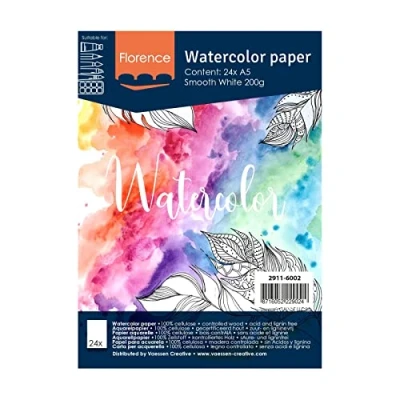 Afbeelding van Aquarelpapier Intense White A5 200 grams Gladde Structuur Smooth Florence 24 vellen