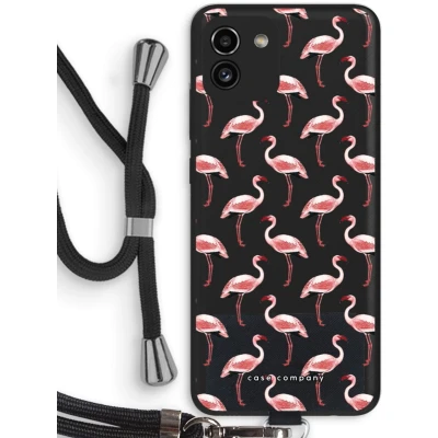 Afbeelding van Case Company® hoesje met Koord geschikt voor Samsung Galaxy A03 Flamingo Telefoonhoesje Zwart Bescherming aan alle Kanten en Over de Schermrand