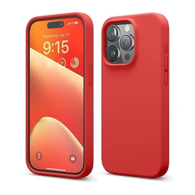 Afbeelding van elago Liquid siliconen hoesje compatibel met iPhone 15 Pro, hoogwaardige kwaliteit, integraal beschermend omhulsel [4 laags schokbestendige structuur], zachte anti kras microvezel voering (Rood)