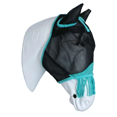 Afbeelding van Weatherbeeta Vliegenmasker Comfitec Deluxe Fine Mesh met Oren en Franjes Zwart/Turquoise XFull