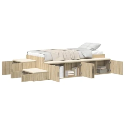 Afbeelding van vidaXL Opslag Bed Sonoma eik Bewerkt hout 90 x 190 cm Bedframe