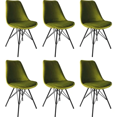Afbeelding van Kick kuipstoel Velvet groen zwart frame set van 6