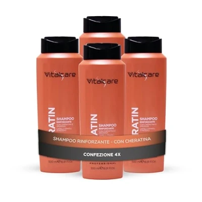 Afbeelding van Vitalcare keratine Versterkende shampoo voor haar, reinigt broos en gestrest arginine, 4 x 500 ml