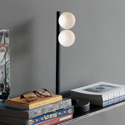 Afbeelding van Ideal Lux LED tafellamp Ping Pong zwart 2 lamps glas metaal