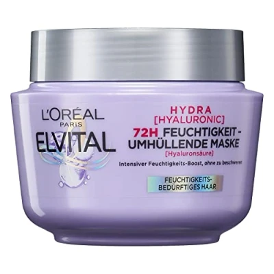 Afbeelding van L&#039;Oréal Paris Elvital Hydraterend masker voor glanzend haar, intensieve verzorging met hyaluron hydratatie, hyaluronzuur, 300 ml