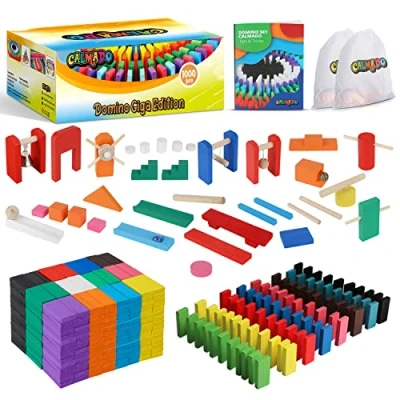 Afbeelding van Calmado 1000 stuks Dominostenen / van hout Domino Party Edition XXL set + tas boekje accessoires