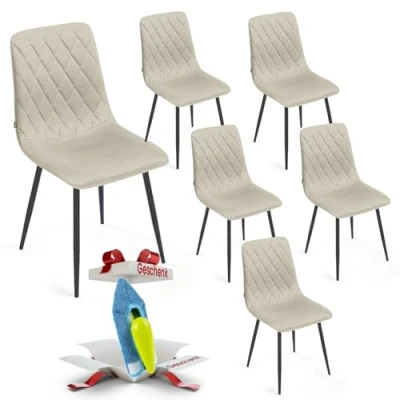Afbeelding van Lina® Elisia Eetkamerstoelen Creme Set van 6 Velvet
