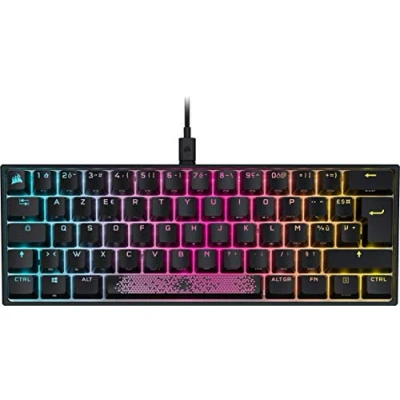 Afbeelding van Corsair K65 RGB Mini 60% mechanisch gaming toetsenbord (RGB achtergrondverlichting via aanpasbare knop, mechanische schakelaar, CHERRY MX Red, toetsen met dubbele injectie, PBT, AXON technologie) AZERTY, zwart