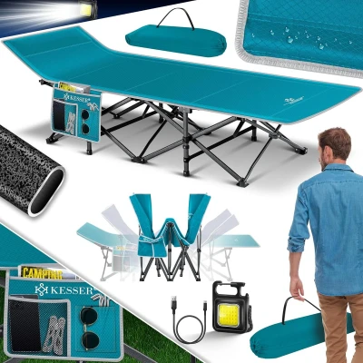 Afbeelding van KESSER® Campingbed, veldbed, inklapbaar klapbed, campingbed incl. draagtas, campinglicht + zijzak, stabiel 250 kg belastbaar, metalen buis, 600D Oxford weefsel, draagbaar ligbed, comfortabel