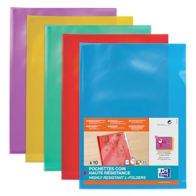 Afbeelding van OXFORD 100 stuks hoekhoezen, hoge sterkte, A4, pvc, glad, dikte 15/100, verschillende kleuren