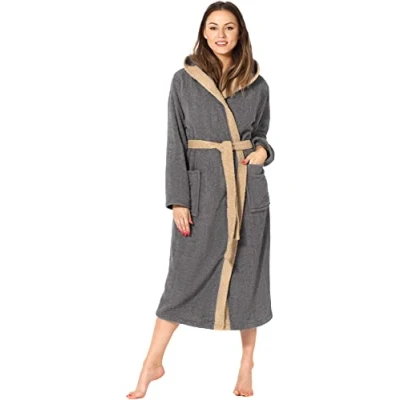 Afbeelding van Ladeheid Dames met Capuchon Wasmachine bestendig 100% Katoen Badstof Donkergrijs/Beige M LA LA40 191 DG