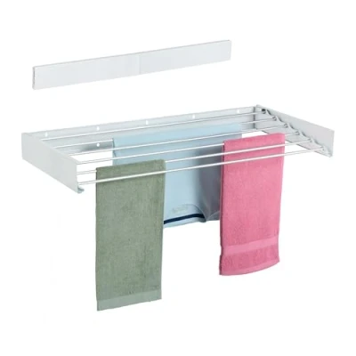 Afbeelding van Relaxdays Étendoir Mural, Pliable, Peu encombrant, H x L P : 15 100 50 cm, pour intérieur ou extérieur, Blanc