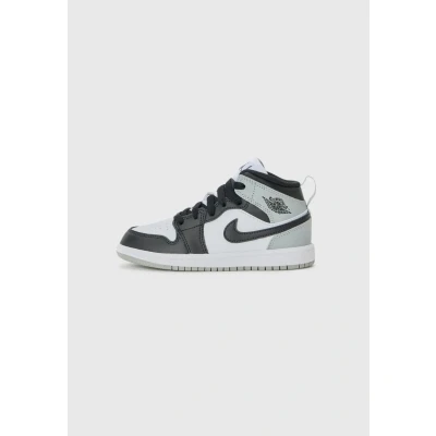 Afbeelding van Jordan 1 Unisex Sneakers hoog voor kinderen, Maat: 35, White/black/smoke grey Leer en imitatieleer