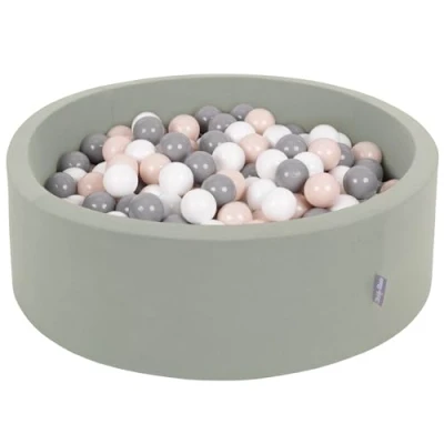 Afbeelding van KiddyMoon Ballenbad voor baby&#039;s, rond, 90 x 30 cm/300 ballen 7 cm ballenbakken speelgoed kinderen, salie: pastelbeige/grijs/wit