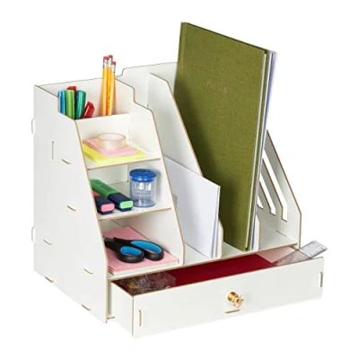 Afbeelding van Relaxdays bureau organizer lade tijdschriftencassette tijdschriftenhouder pennenbak wit