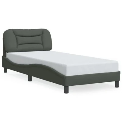 Image de vidaXL Cadre de lit avec lumières LED gris foncé 90x190 cm tissu