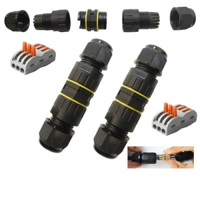 Afbeelding van CESFONJER aansluitdoos voor buiten, IP68, waterdicht, elektrische kabelconnector, aansluitdoos, 3 weg, kabel Ø 6 tot 11 mm (2 stuks)