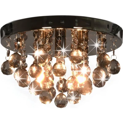 Afbeelding van Plafondlamp met smoky kralen rond G9 zwart