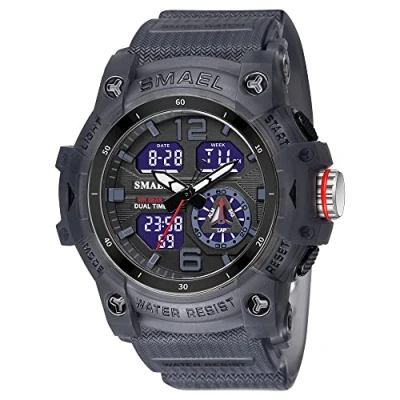 Afbeelding van AIMES Sporthorloge voor heren, waterdicht, analoog, digitaal, militaire stijl, datumweergave, multifunctioneel, led, alarm en stopwatch, C transparant, zwart, riem