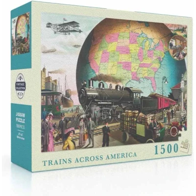 Afbeelding van New York Puzzle Company Treinen door Amerika 1500 stukjes