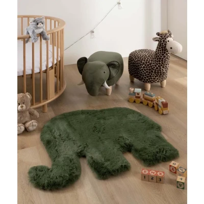 Afbeelding van Kindervloerkleed Olifant Fluffy Olijfgroen 80x100 Cm