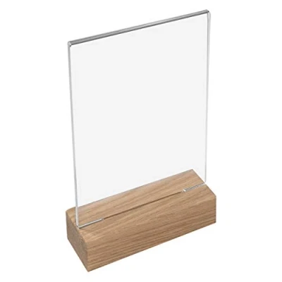 Afbeelding van HMF 46940 acryl tafelstandaard met houten voet, DIN A6 portretformaat, glashelder