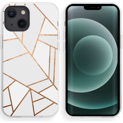 Afbeelding van iMoshion hoesje Geschikt voor iPhone 13 Mini Siliconen Design Wit / Meerkleurig Goud White Graphic