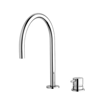 Afbeelding van Waterevolution Flow 2 gats wastafelkraan chroom met lage U 113mm uitloop T1121U01