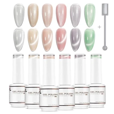 Afbeelding van Nicedeco 6 kleuren Cat Eye Gel Nail Polish Set UV/LED Soak Off Magnetische Art Manicure Pedicure voor Professional, Salon &amp; Thuis Gebruik 8 ml Kit 32
