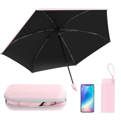 Afbeelding van RISVOWO Mini Parapluie, Parapluie Pliant avec 6 Baleines, Umbrella Resistant Vent, Anti Tempete/UV Petit de Voyage pour Femme &amp; Homme, Couleur rose