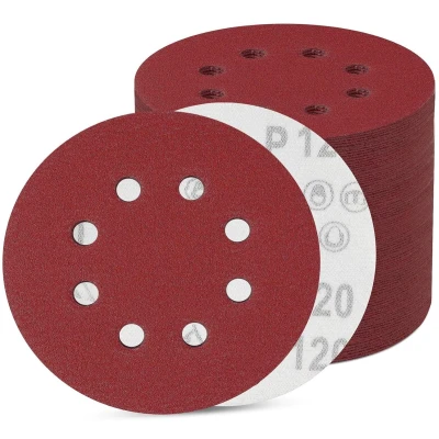 Afbeelding van Schuurpapier, 100 vellen, 125 mm, met klittenband, schuurschijven 8 gaten, rond excentrisch (100 korrel 120)