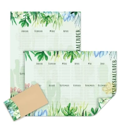 Afbeelding van Verjaardagskalender groen cactus DIN A2 I onafhankelijk van het jaar permanente kalender familie dv_1296