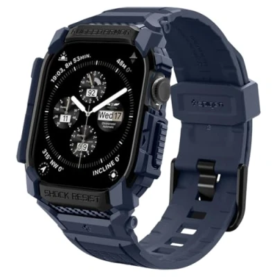 Afbeelding van Spigen Rugged Armor Pro Hoesje en Bandje Geschikt voor Apple Watch 10 42MM Blauw